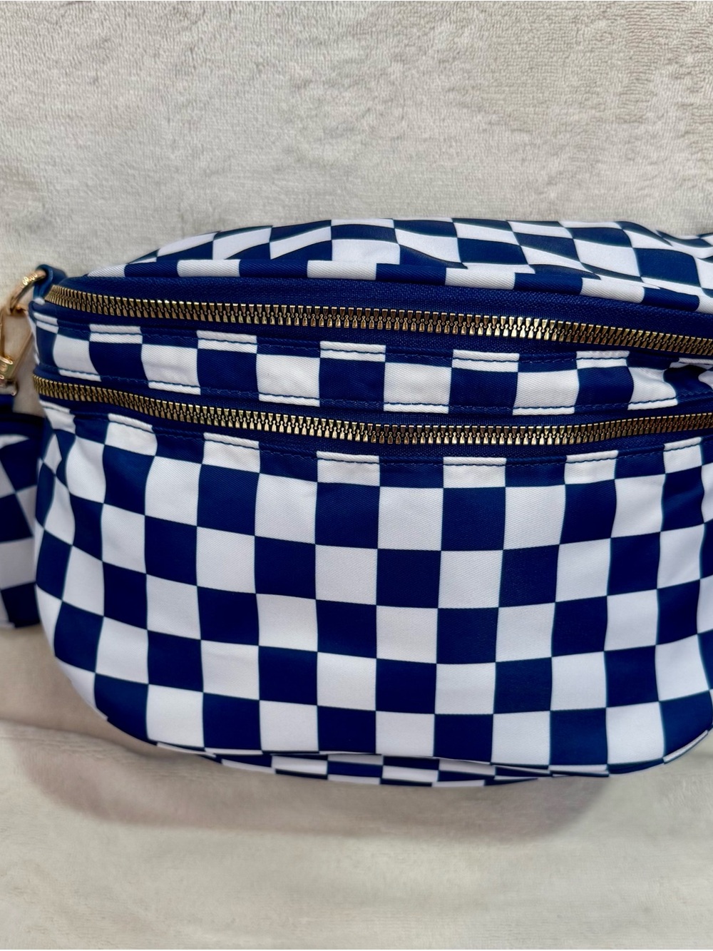 New Blue/White Checkered Crossbody Bum Bag w/ coin purse long strap